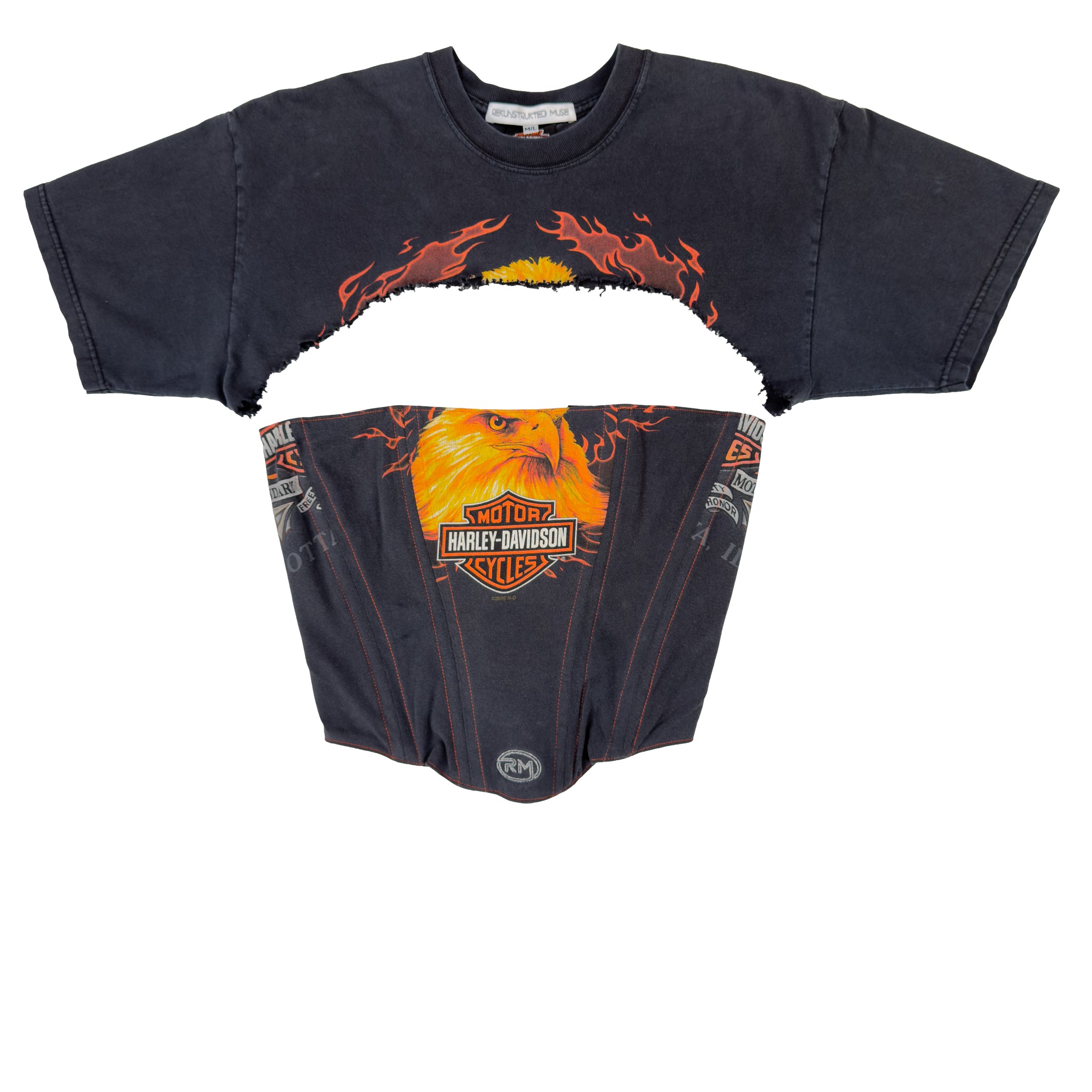Reworked Harley Golden Eagle Flame Corset Tee