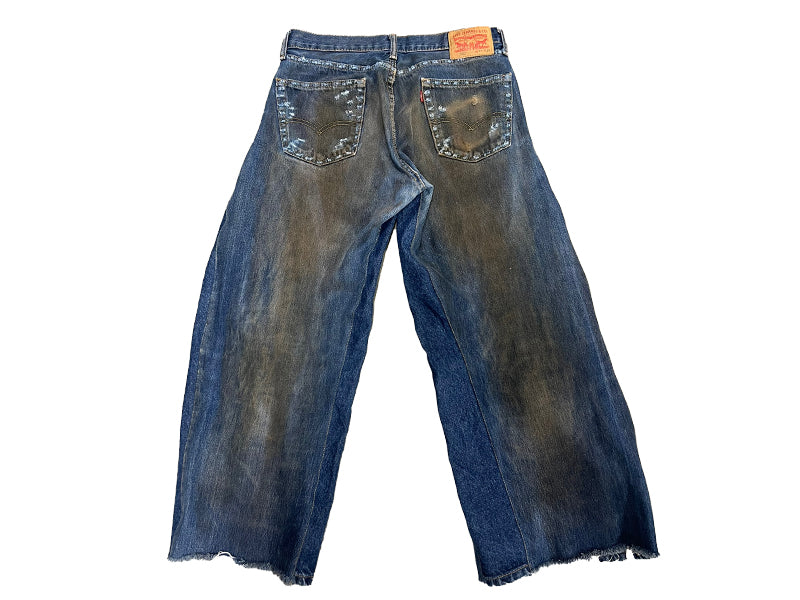 Reworked Baggy Muddy Denim Jeans Dark Wash