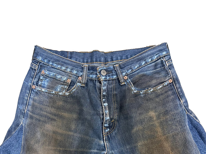 Reworked Baggy Muddy Denim Jeans Dark Wash