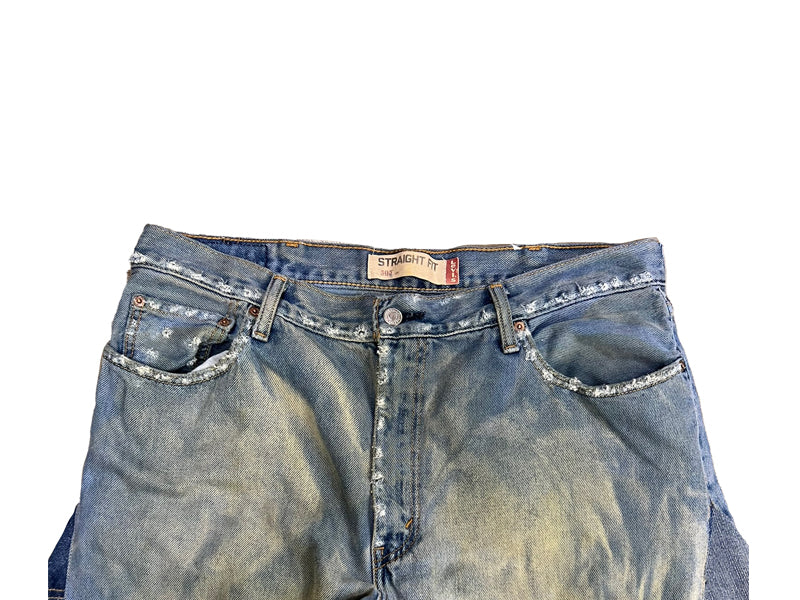 Reworked Baggy Muddy Denim Jeans Light Wash