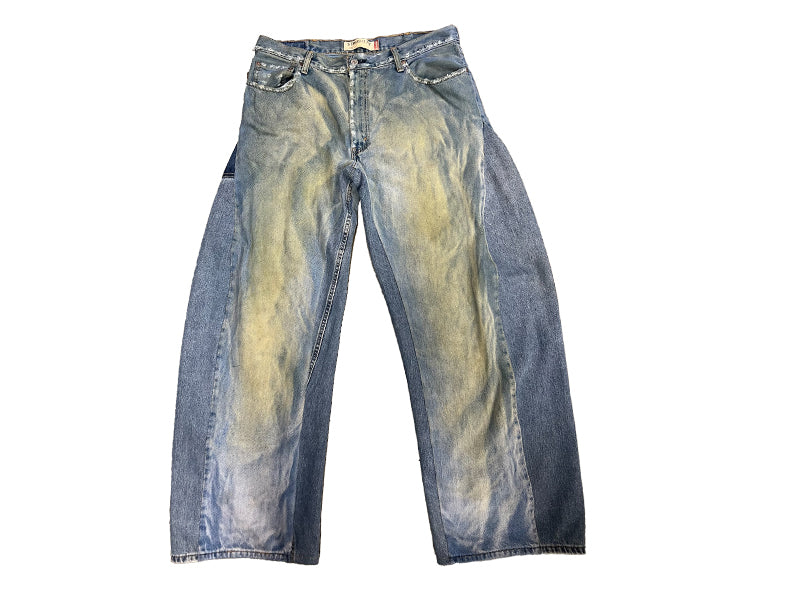 Reworked Baggy Muddy Denim Jeans Light Wash