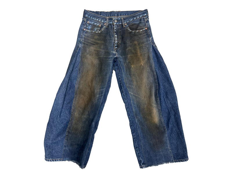 Reworked Baggy Muddy Denim Jeans Dark Wash